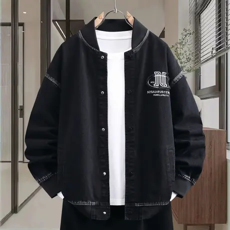 2025春秋季新款大童牛仔夹克男生潮流百搭宽松帅气外套男装棒球服商品大图