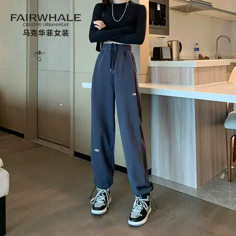 马克华菲灰色运动裤女宽松阔腿2025新款收腰束脚休闲百搭哈伦卫裤商品大图