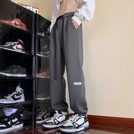 深灰色束脚卫裤男秋季大码宽松oversize运动裤美式潮流休闲长裤子商品大图
