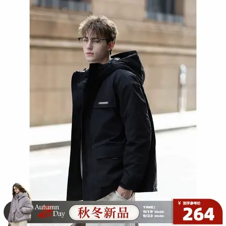 唐狮2025秋冬季棉衣男厚款保暖连帽黑色短款工装冬季外套帅气潮流商品大图
