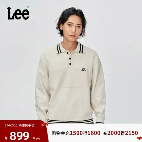 【张凌赫同款】Lee商场款25冬新舒适版仿羊绒刺绣Logo米色男毛衣图片