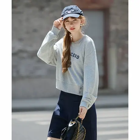 yoe秋款卫衣初秋女装高级感女下摆纽扣短款圆领卫衣秋装外套tuTA图片