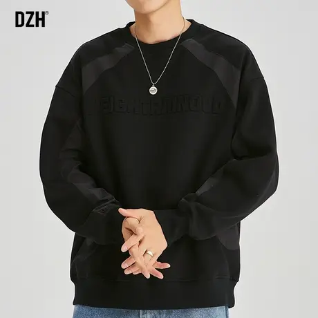 男士黑色重磅卫衣男春秋季圆领情侣装外套2023新款学生上衣打底衫商品大图