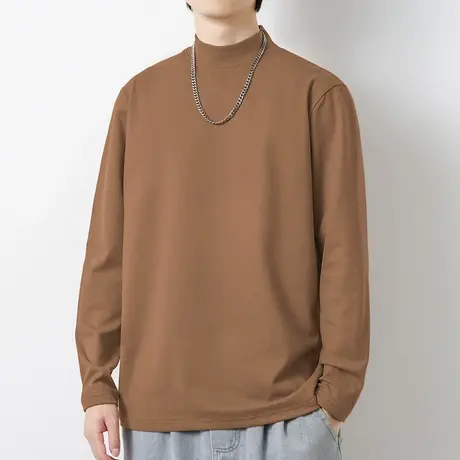 300g重磅半高领长袖t恤男双面绒德绒打底衫中领小衫内搭纯色秋衣商品大图