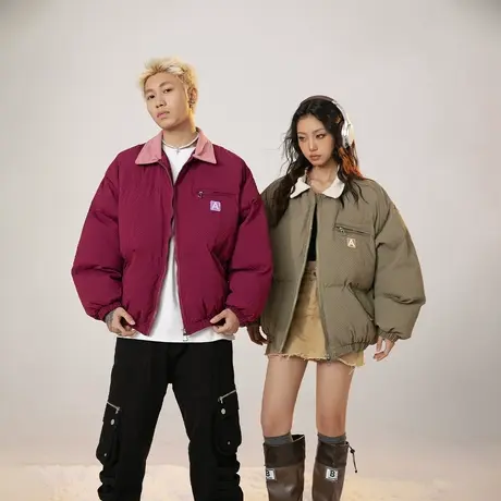 复古撞色棒球服棉服女冬季加厚外套2023新款情侣装宽松面包服棉衣图片