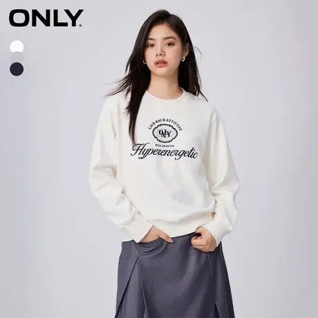 【买4免1】ONLY奥莱秋季新款时尚休闲宽松字母落肩圆领长袖卫衣女商品大图