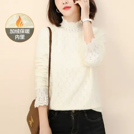 新品8.5折】高级感半高领气质雪纺衫时尚洋气加绒打底衫图片