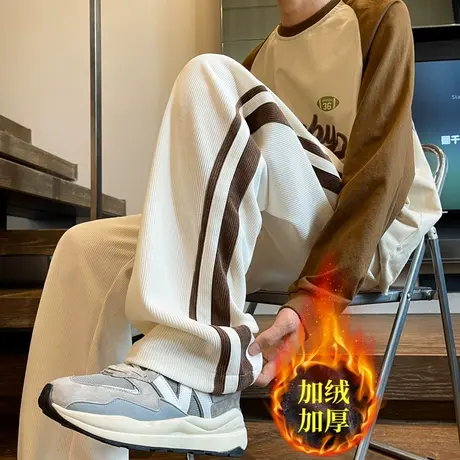 加厚加绒灯芯绒美式复古裤子男冬季高街垂感直筒运动休闲长裤男生商品大图