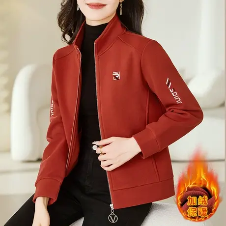 加绒呢子立领外套女秋冬2023年新款时尚休闲款加厚拉链开衫上衣服图片