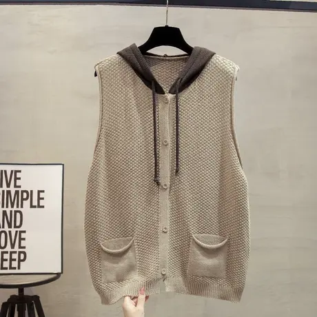 连帽针织开衫马甲背心女2023秋冬新款宽松外穿马夹叠穿毛衣坎肩潮图片
