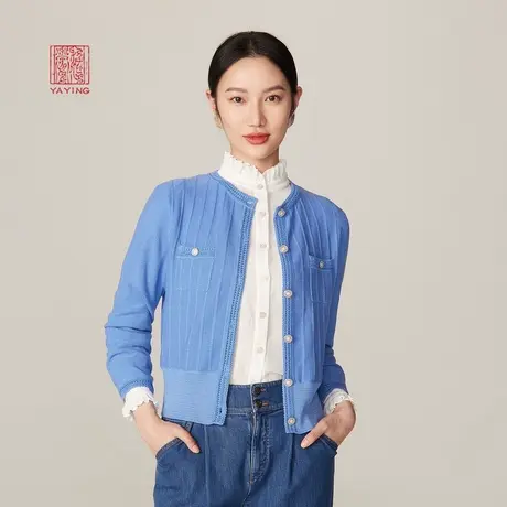 EP雅莹高端系列 优雅丝羊绒亮葱短款毛针织开衫 商场同款9107A图片