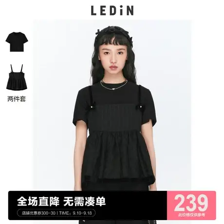 乐町蝴蝶结吊带上衣2023秋季新款黑色吊带C1CDC2104图片