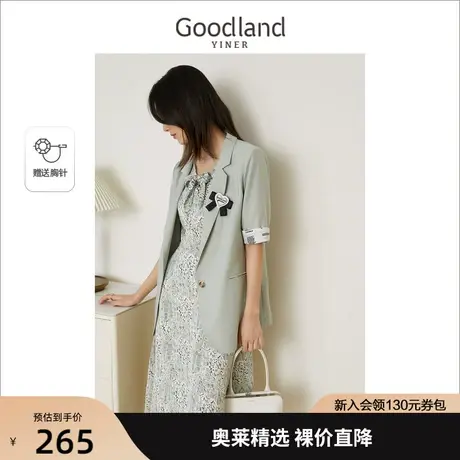 音儿美地女装2022夏季新款蝴蝶结一粒扣西装领短袖短外套图片