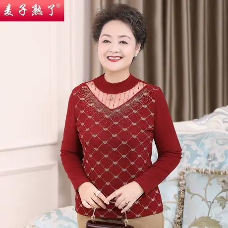 妈妈秋冬装打底衫长袖加厚T恤保暖上衣洋气2021新款春中老年女装商品大图