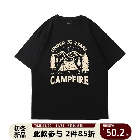 重磅纯棉趣味字母印花短袖t恤男夏装日系复古美式ins潮牌半袖体恤商品大图