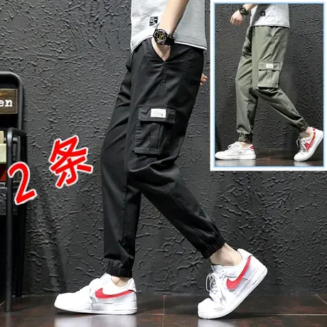 夏季薄款束脚工装裤男生2019新款潮牌九分裤子男士宽松冰丝休闲裤商品大图