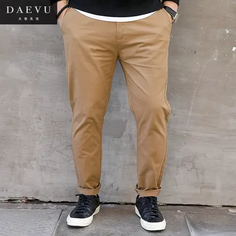 秋新款土黄色年青小脚大号弹力潮胖子加肥加大码棉布男士休闲长裤商品大图