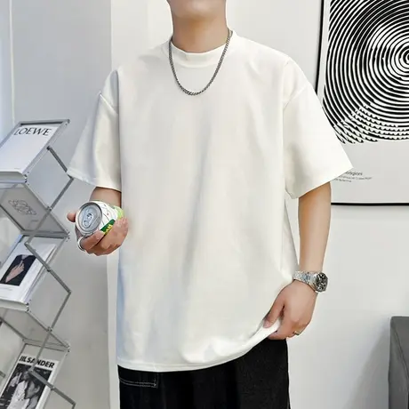 男士短袖t恤男重磅宽松纯色大码打底衫圆领运动男士夏季半袖上衣商品大图