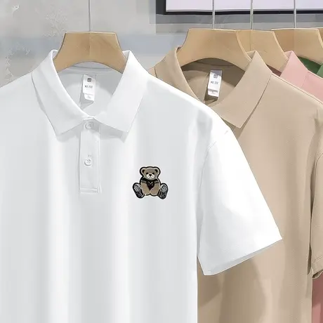 2024新款短袖polo衫翻领t恤男夏季冰丝凉感保罗有领半袖小熊体恤图片