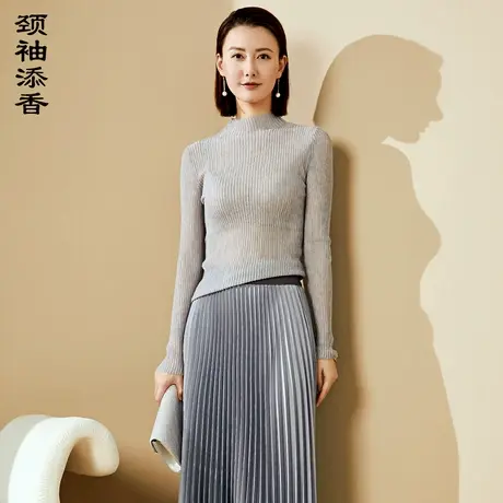 颈袖添香2023纯色春秋中长款羊毛打底衫修身高弹力毛衣针织衫商品大图