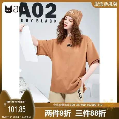 a02时尚潮酷设计感短袖夏季新款纯棉短袖logo款T恤半袖国潮女图片