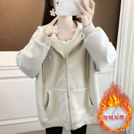 冬装今年流行连帽外套女士加厚加绒卫衣2023新款爆款女秋冬慵懒风商品大图