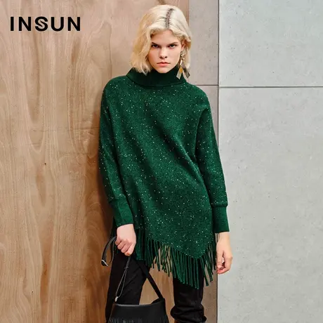 INSUN恩裳线上专选秋季牦牛绒羊毛流苏高领毛衣图片