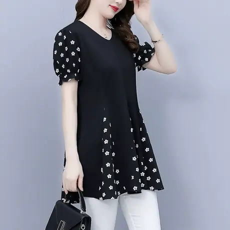 女士雪纺衫夏季2023新款大码女装中长款宽松收腰洋气胖MM遮肚小衫图片