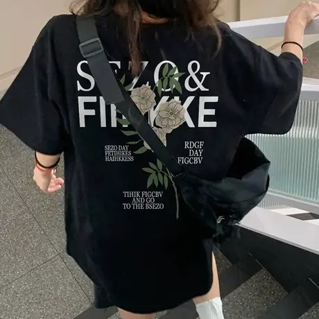 美式复古短袖t恤女2023夏季新款设计感小众宽松oversize纯棉上衣商品大图