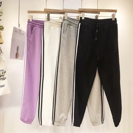 三道杠裤子女2020秋款韩国东大门灯笼工装裤运动休闲跑步健身大码图片