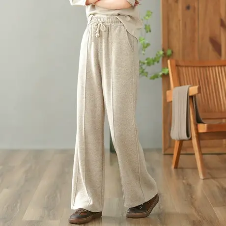 dza 高腰显瘦直筒拖地休闲裤子女士2023秋冬加长裤宽松阔腿抽绳裤图片