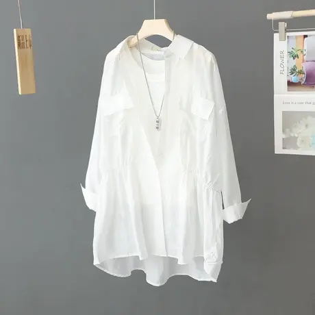轻薄白色防晒衫女中长款2024夏季新款收腰显瘦衬衫外套防晒衣宽松商品大图