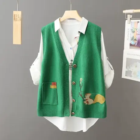 叠穿针织马甲背心女秋冬毛衣外套宽松上衣外搭学院风刺绣针织开衫图片