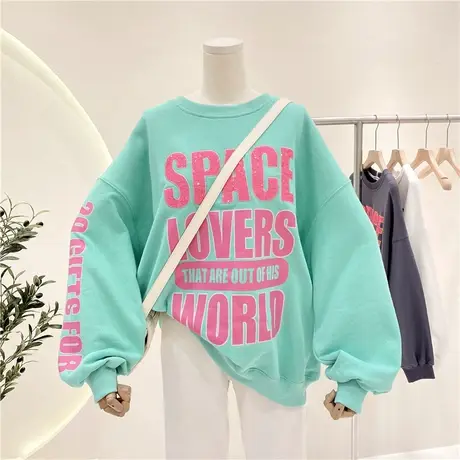 卫衣女春秋薄款2021新款韩版ins潮重工亮片宽松时尚长袖外套上衣商品大图