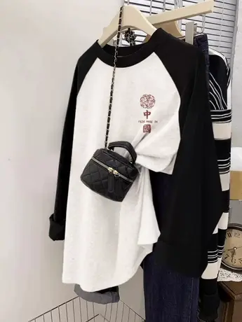 国潮仿棉长袖t恤女2023新款爆款欧货春秋装冬季内搭打底衫上衣服图片