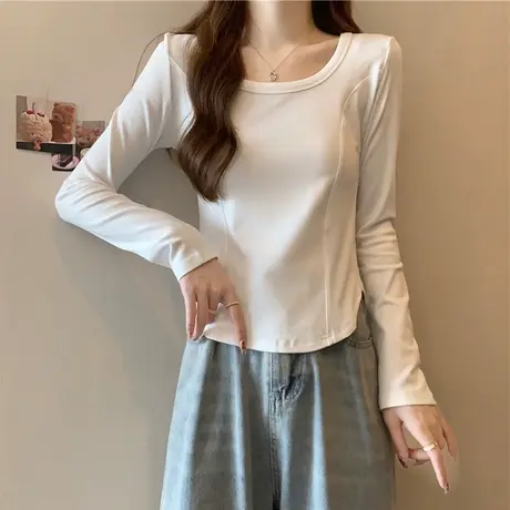 小个子短款鱼骨长袖T恤女秋冬德绒保暖打底衫内搭加绒加厚上衣服商品大图