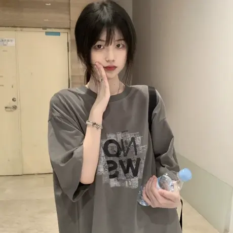 胖mm欧美高街t恤女潮牌短袖夏季设计感小众纯棉港风嘻哈上衣ins潮商品大图