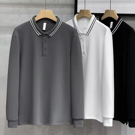 秋季学院风高端长袖polo衫男装厚实珠地棉商务休闲翻领T恤男卫衣商品大图