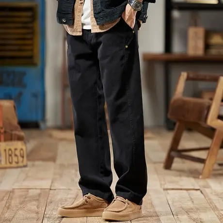 美式百搭纯色工装裤精梳大斜棉潮流宽松水洗时尚纯棉潮流工装裤商品大图