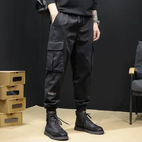 黑色工装裤子男春秋款束脚宽松大码春季2024新款男士休闲男裤潮牌商品大图