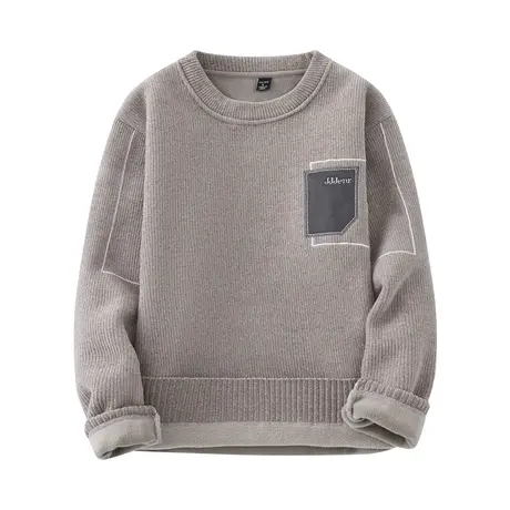 毛衣男秋冬季加绒加厚款潮流拼色学生一体绒打底羊毛衫针织衫冬装商品大图