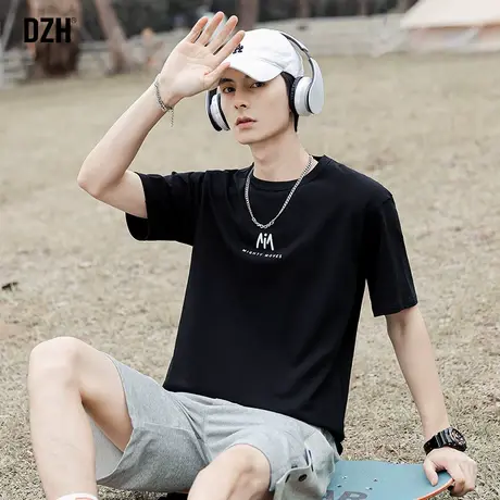 男士黑色半袖t恤男夏季薄款日系复古短袖男款夏天衣服2023年新款商品大图