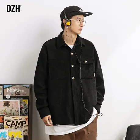 男士黑色工装衬衫男灯芯绒外套长袖衬衣男款2023新款韩版寸衫打底商品大图