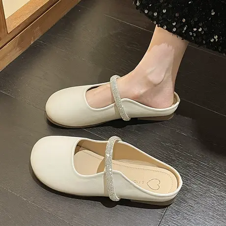 包头半拖鞋女春夏季2023年新款时尚网红亮钻半托单鞋软底外穿凉拖商品大图