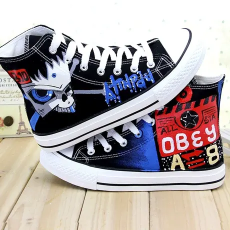 高帮帆布鞋女男鞋板鞋女款夏秋季休闲运动鞋手绘鞋学生板鞋潮流鞋商品大图