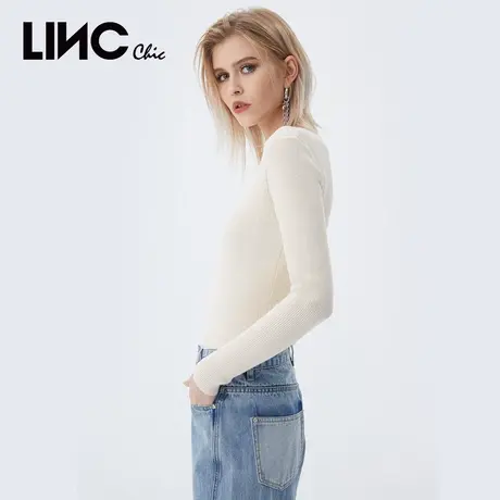 LINC金羽杰针织衫秋新经典V领针织衫修身内搭打底衫女S213SW485商品大图