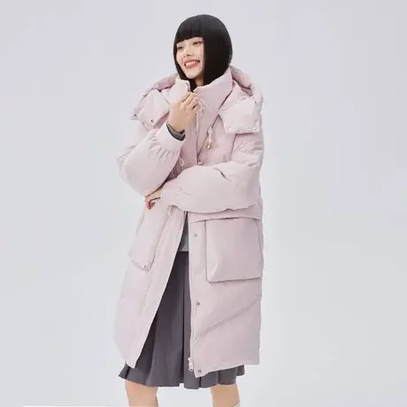 艾莱依羽绒服女新款冬季白鸭绒休闲外套保暖中长款时尚牛角扣大衣商品大图