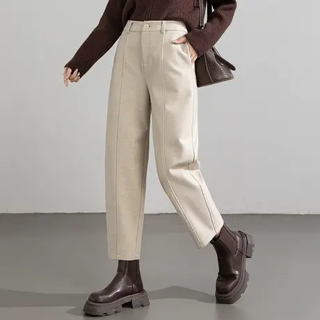 毛呢裤女秋冬2024新款羊毛女裤加厚裤子冬季镰刀裤休闲九分哈伦裤商品大图