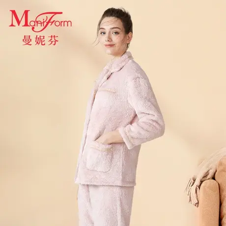 曼妮芬舒棉绒秋冬家居服长袖长裤套装睡衣女士舒适小香风起居服图片