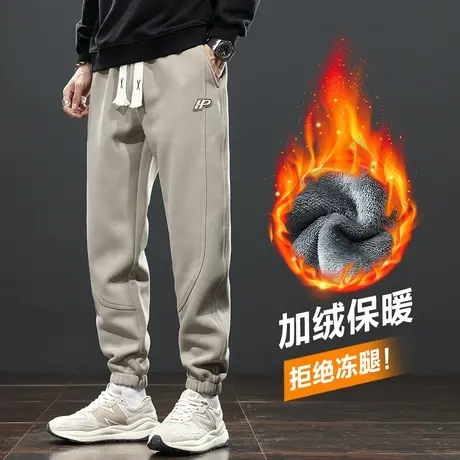卡其色束脚加厚防寒休闲裤子男装冬季2024新款加绒卫裤秋冬款运动商品大图